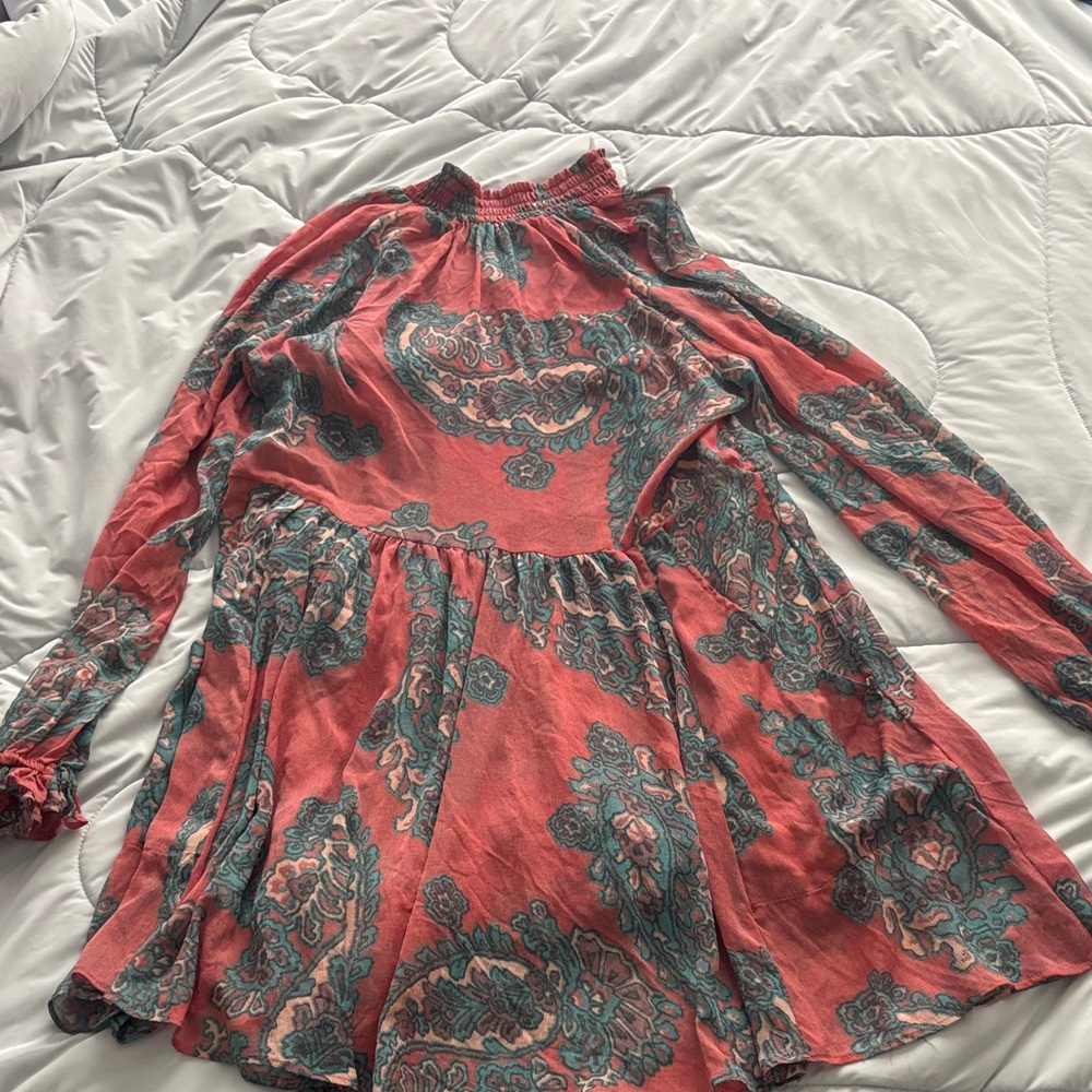 Free People Coral and Teal Floral Dress